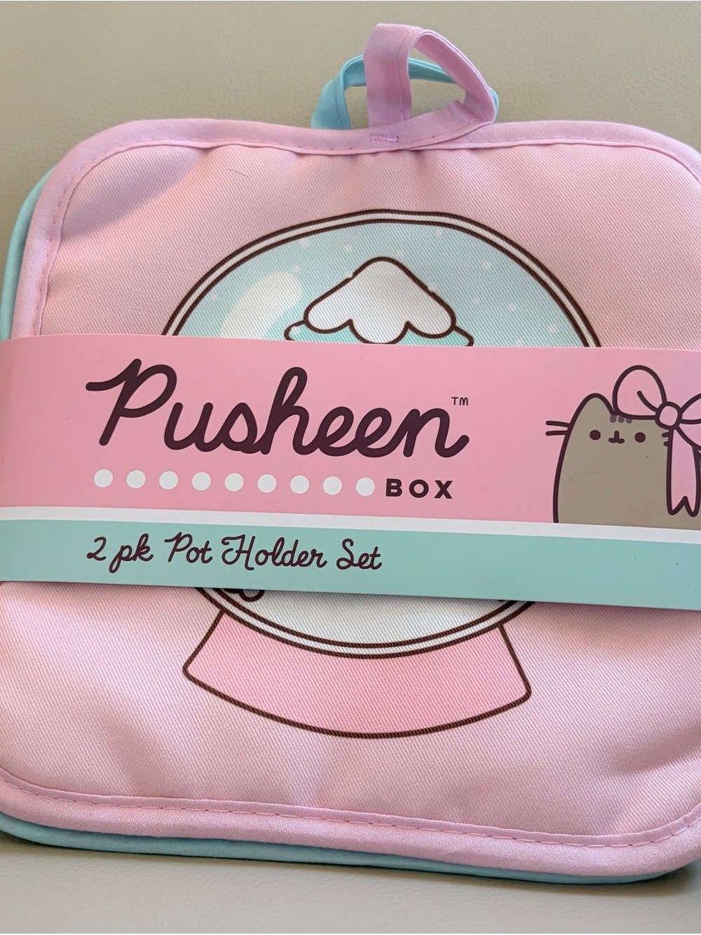 Pusheen Pink and Mint Kitchen Pot Holder Set